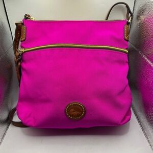 Dooney & Bourke Crossbody Hot Pink Nylon Leather Trim Front Pocket
